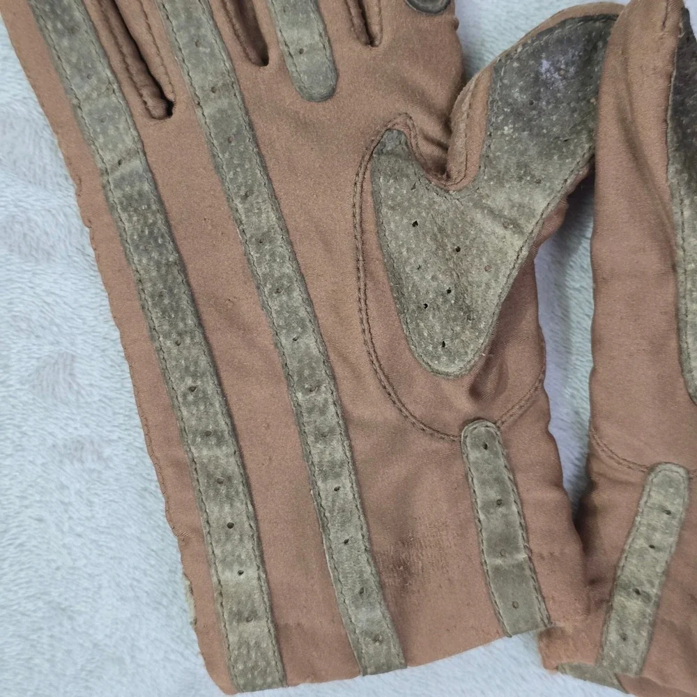 Vintage Isotoner Women's Tan Gloves Large Wool Trim Driving Gloves - Picture 9 of 15